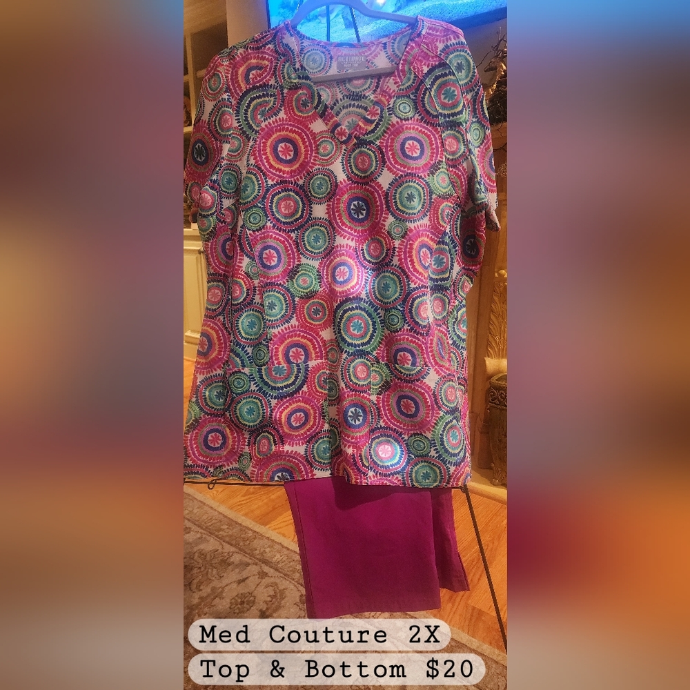 Scrubs Med Couture 2x Top & Pink Pants